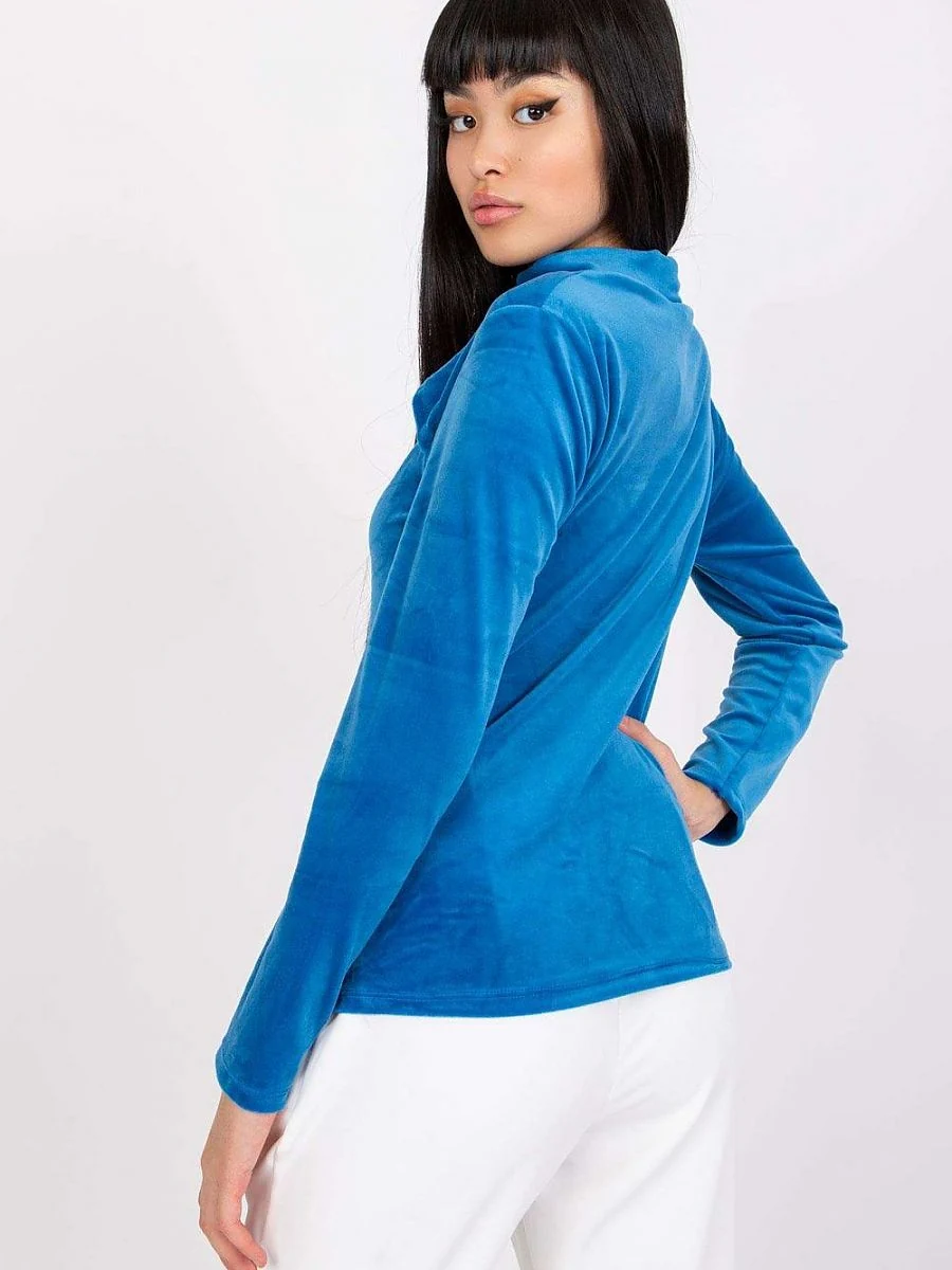 Blouse bleue effet velours à ouverture décorative - Italy Moda - Vestiaire Clair