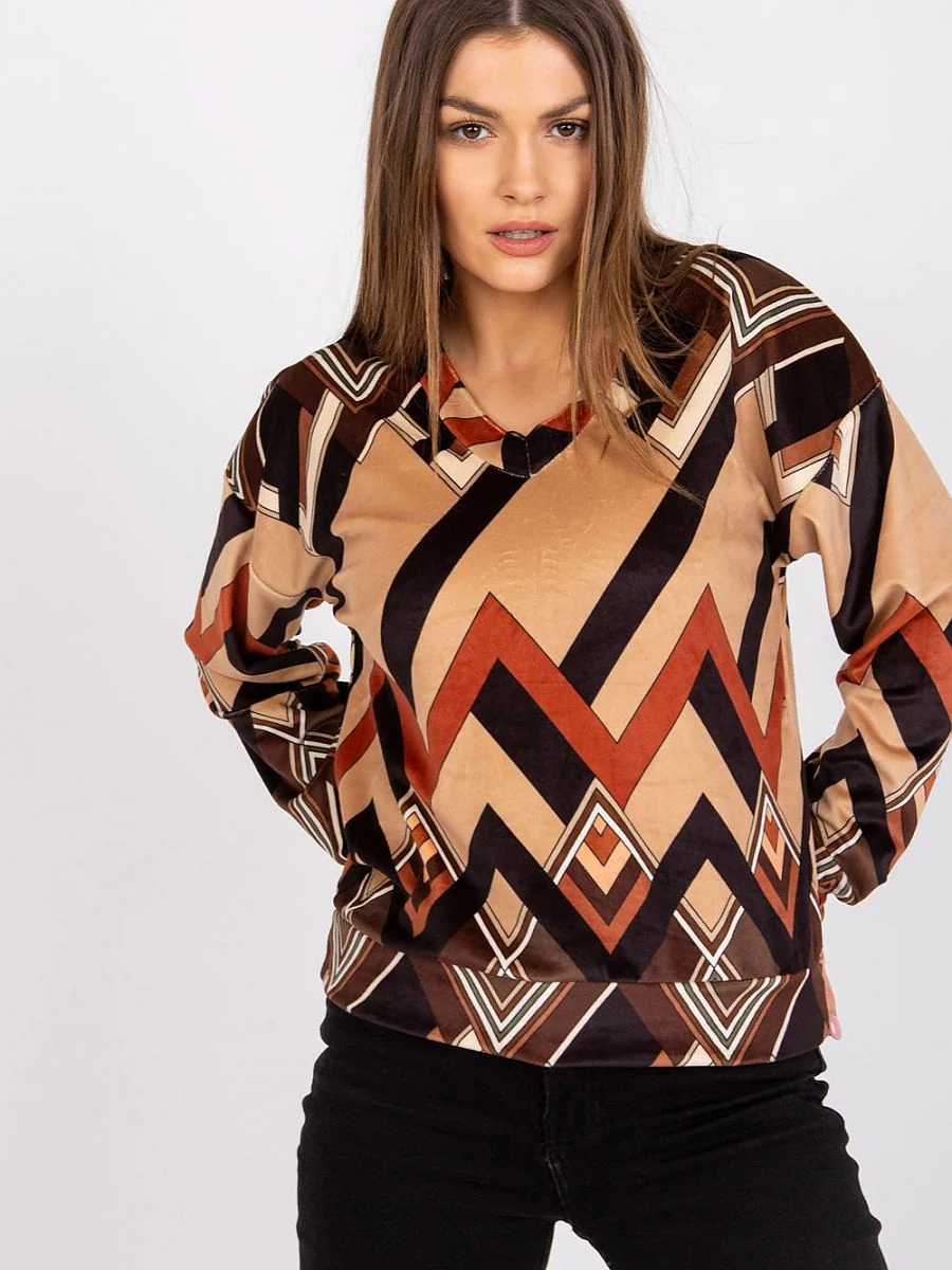 Blouse brune effet velours à motif - Italy Moda - Vestiaire Clair