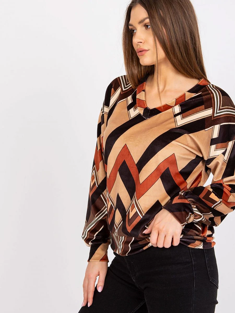 Blouse brune effet velours à motif - Italy Moda - Vestiaire Clair