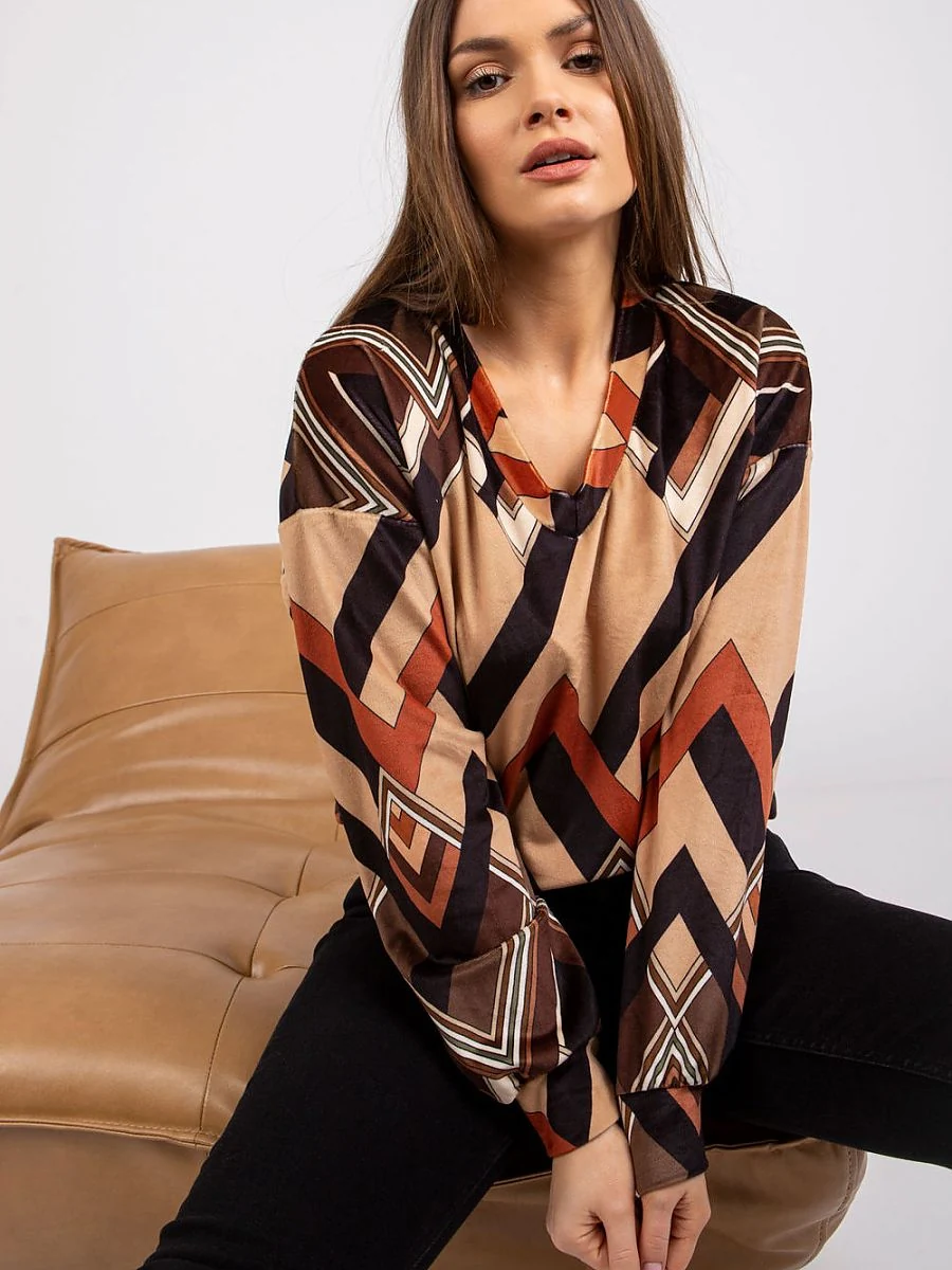 Blouse brune effet velours à motif - Italy Moda - Vestiaire Clair