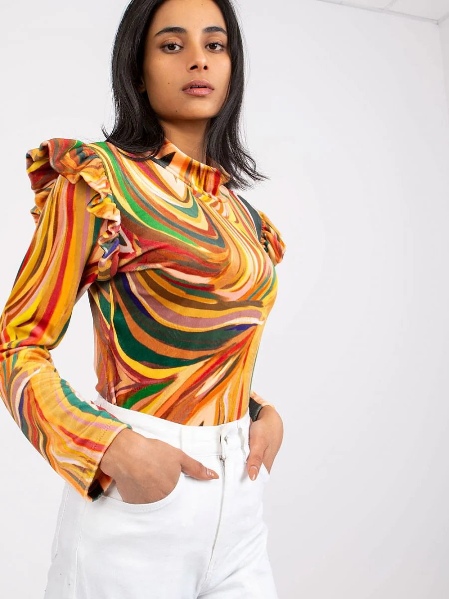 Blouse jaune effet velours à volants à motif - Italy Moda - Vestiaire Clair