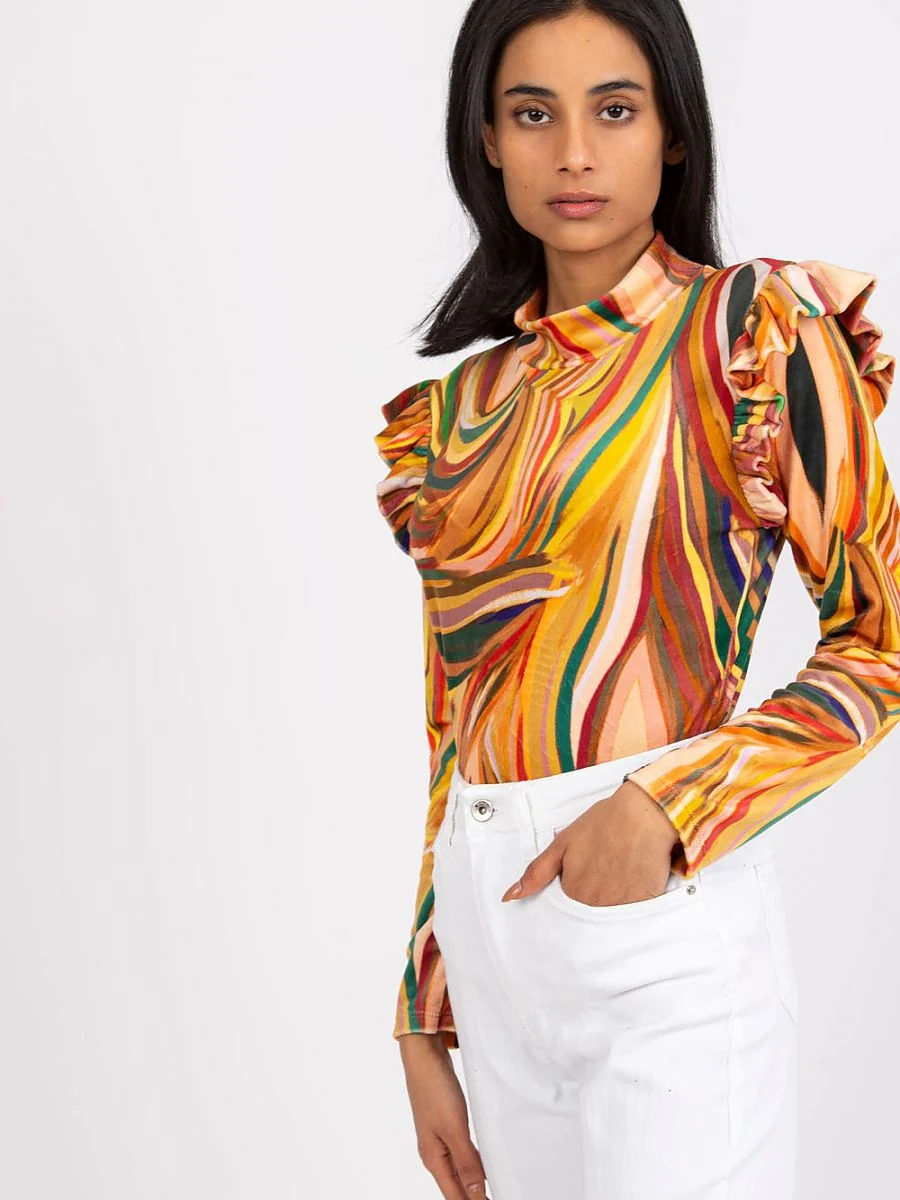 Blouse jaune effet velours à volants à motif - Italy Moda - Vestiaire Clair