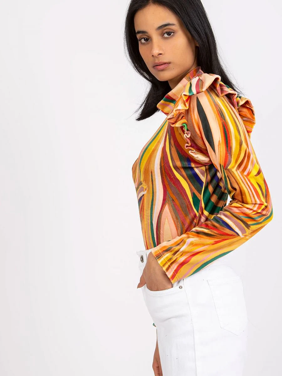 Blouse jaune effet velours à volants à motif - Italy Moda - Vestiaire Clair