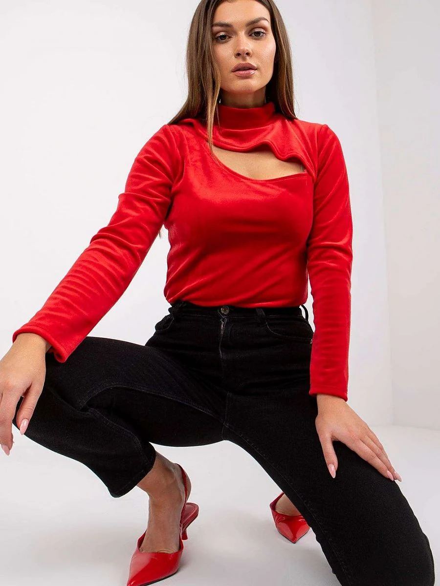 Blouse rouge effet velours à ouverture décorative - Italy Moda - Vestiaire Clair