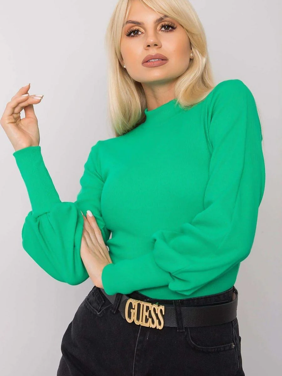 Blouse verte côtelée à poignets côtelés - Rue Paris - Vestiaire Clair