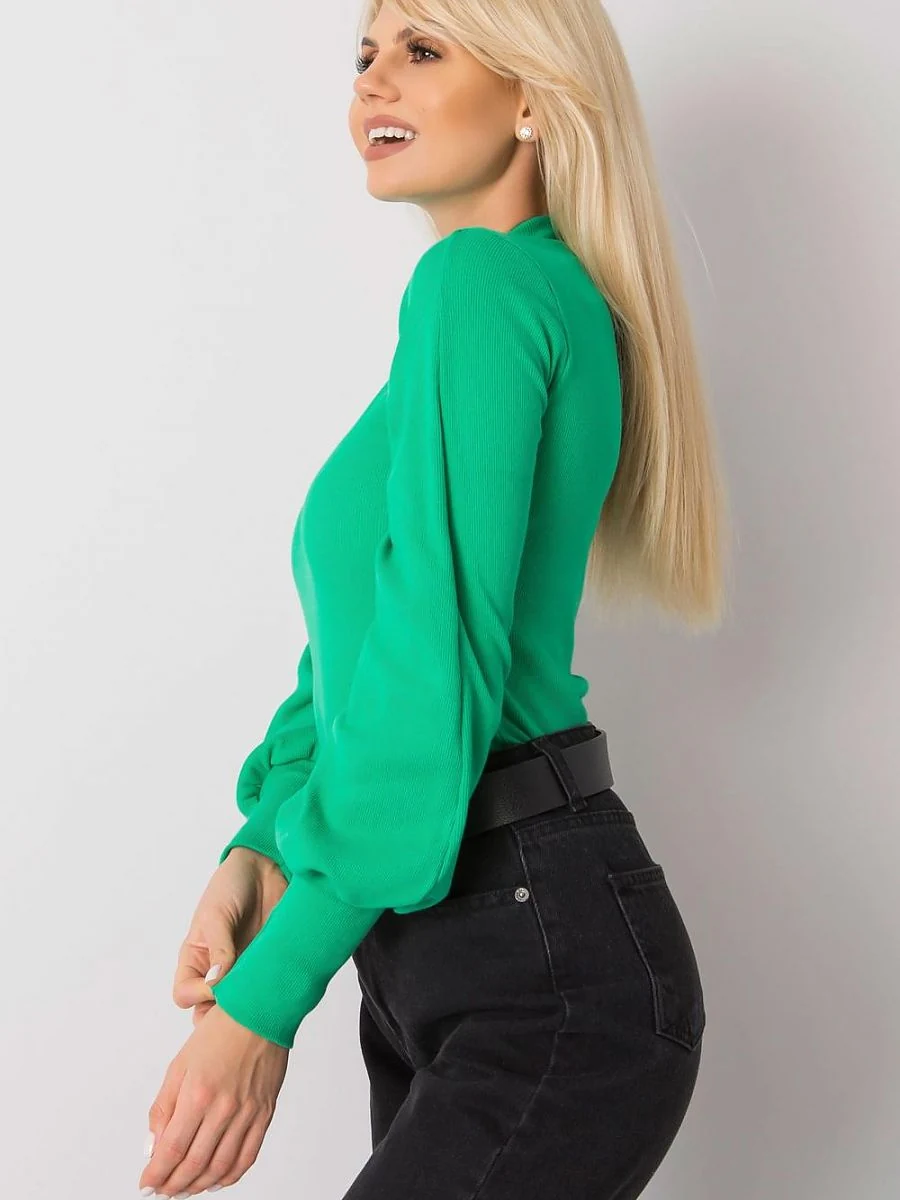 Blouse verte côtelée à poignets côtelés - Rue Paris - Vestiaire Clair