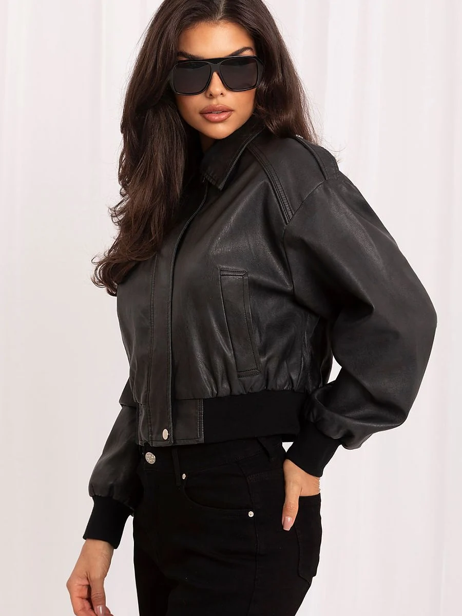 Blouson bomber noir à col classique en polyuréthane - Italy Moda - Vestiaire Clair