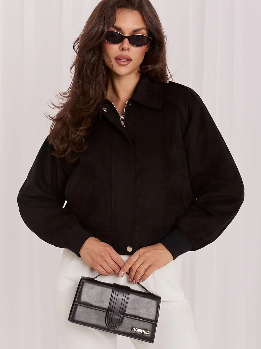 Blouson bomber noir en polyester — Italy Moda - Photo 3