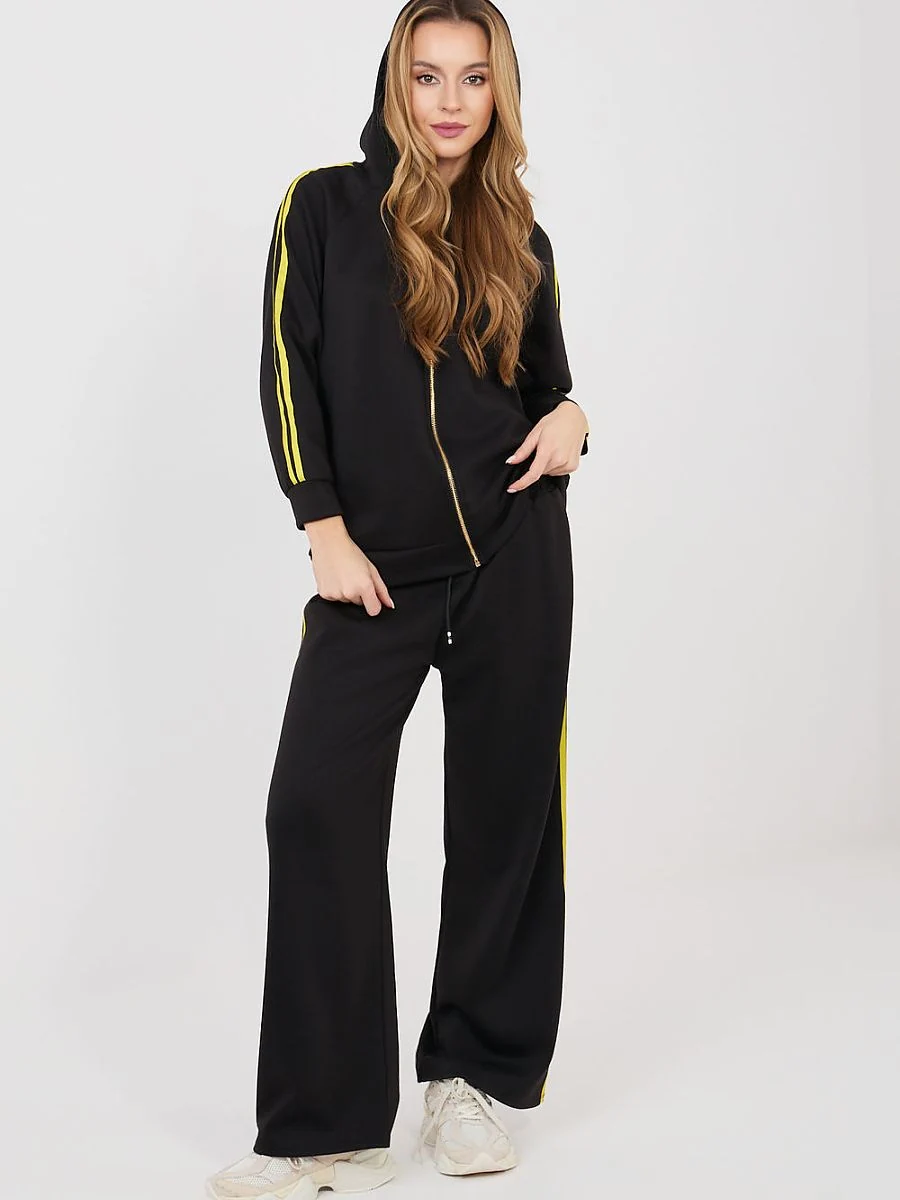 Ensemble noir, sweat zippé à capuche et pantalon large - Rue Paris - Vestiaire Clair