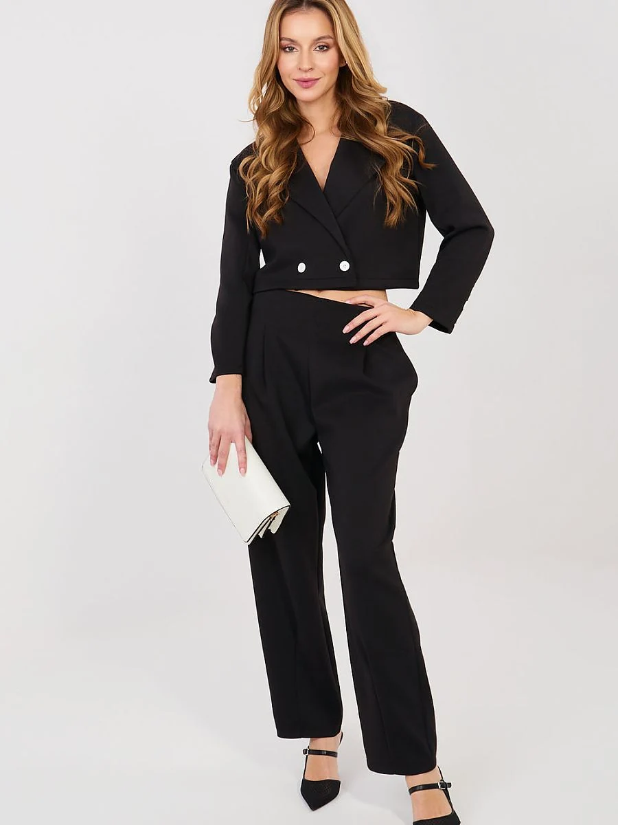 Ensemble noir, veste courte croisée et pantalon - Rue Paris - Vestiaire Clair