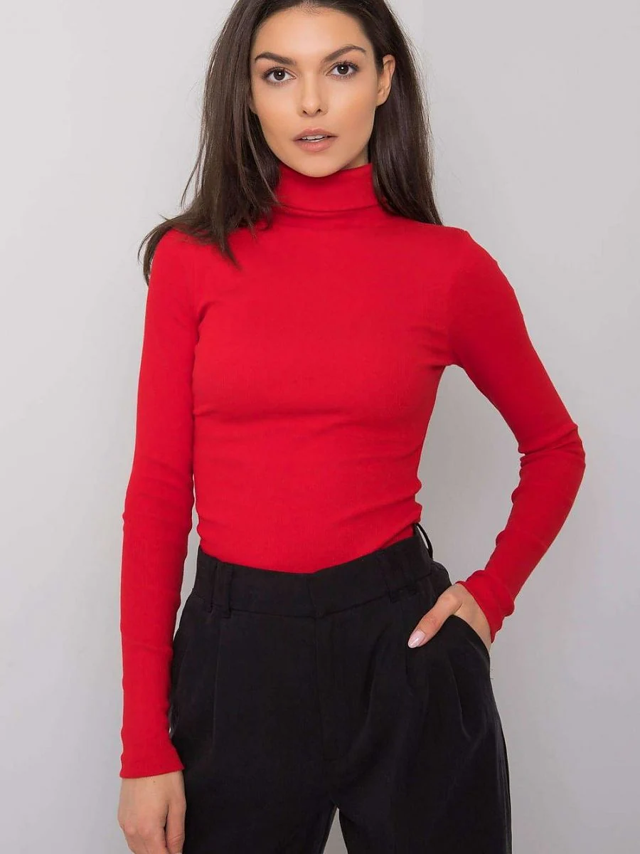 Haut rouge ajusté à col roulé en coton - Rue Paris - Vestiaire Clair
