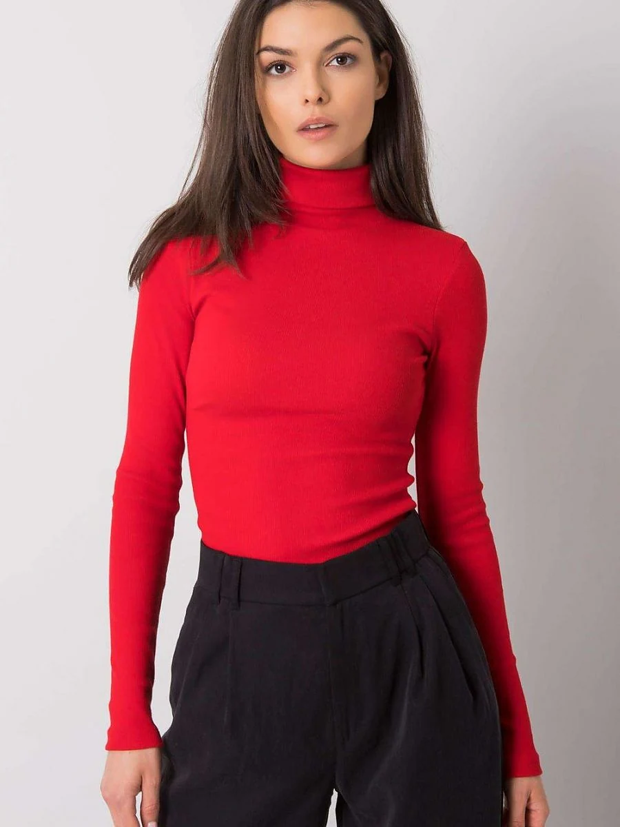 Haut rouge ajusté à col roulé en coton - Rue Paris - Vestiaire Clair