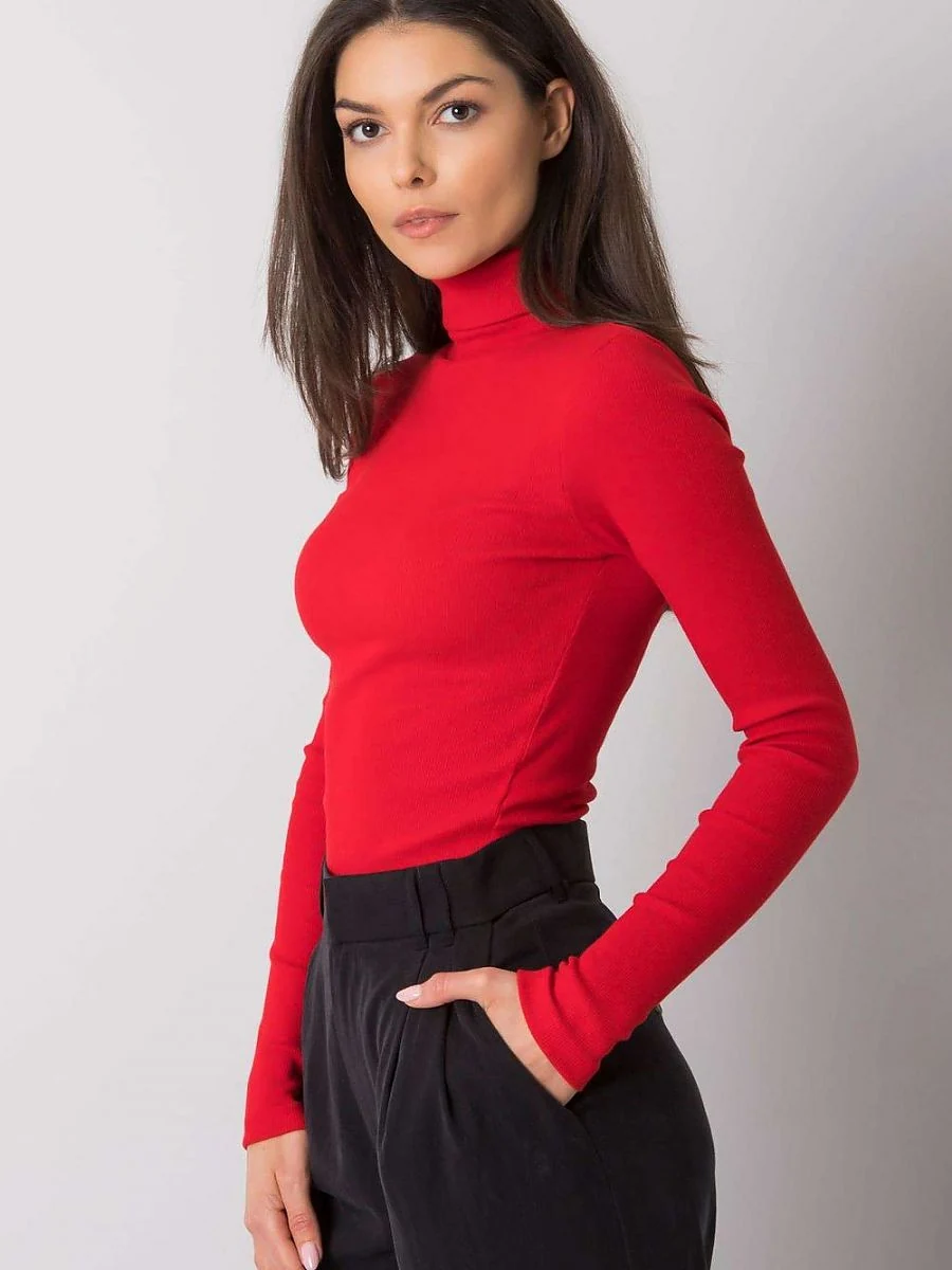 Haut rouge ajusté à col roulé en coton - Rue Paris - Vestiaire Clair