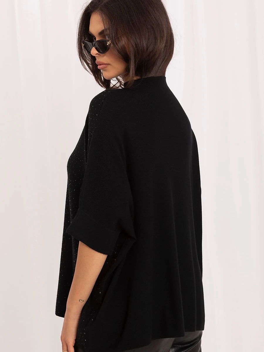 Pull ample noir à col roulé et strass — Italy Moda - Photo 3