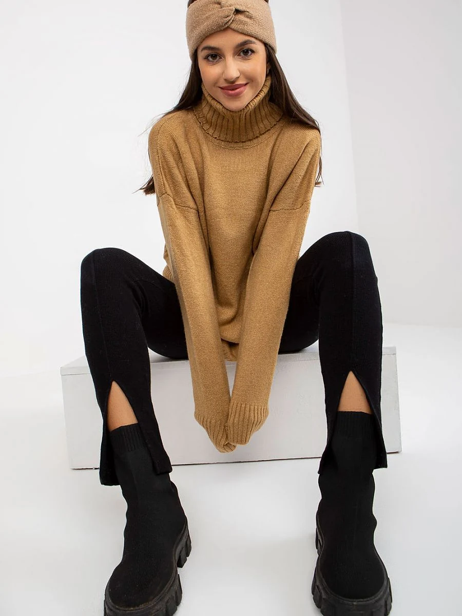 Pull brun allongé à col roulé - Rue Paris - Vestiaire Clair