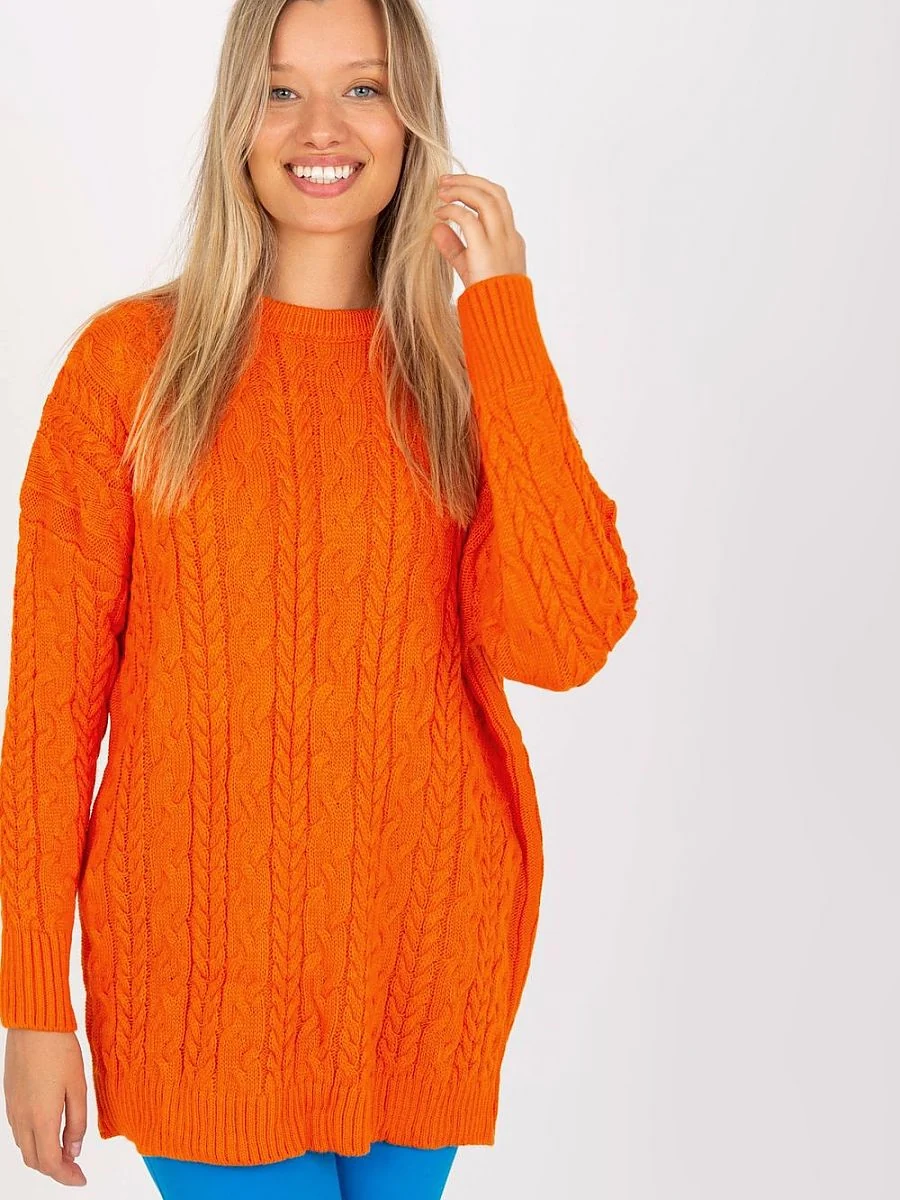 Pull orange long à col rond - Rue Paris - Vestiaire Clair