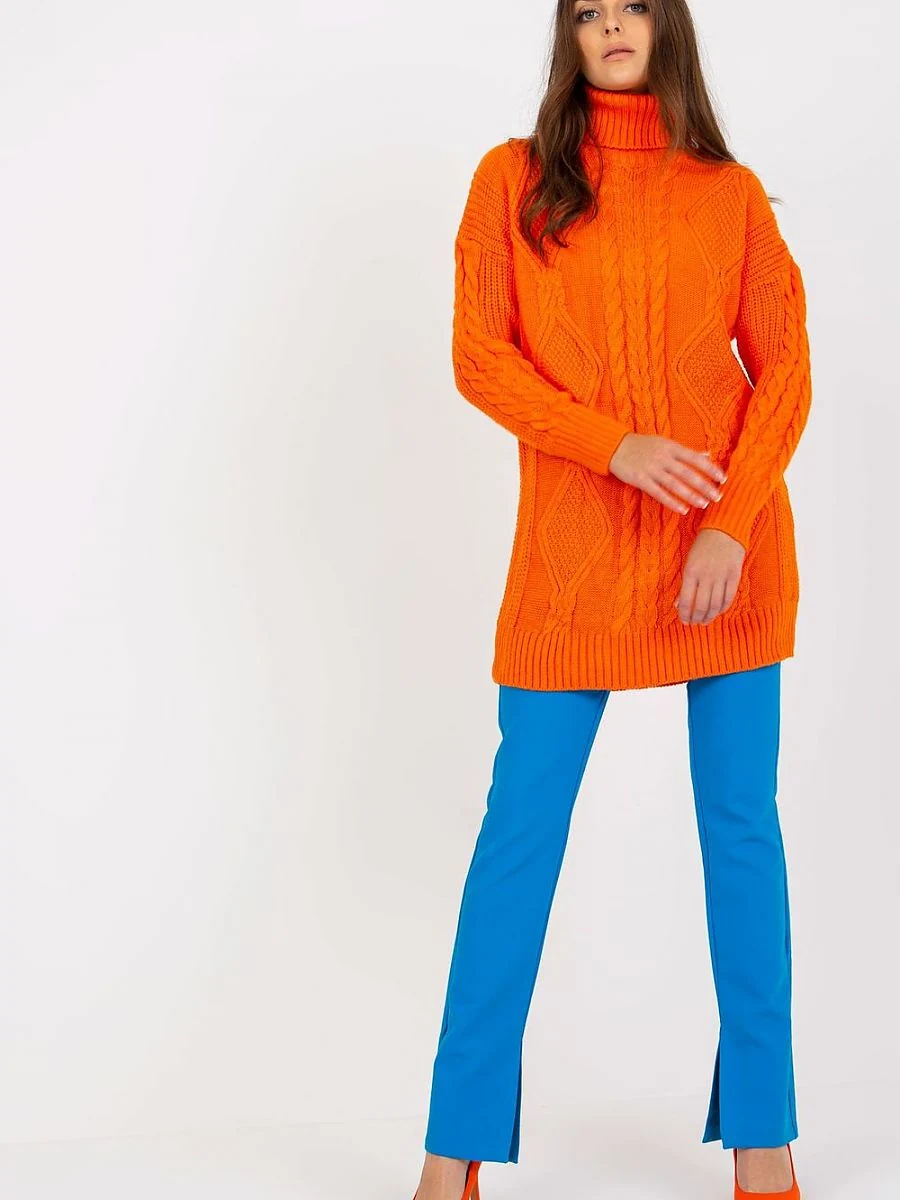 Pull orange long à col roulé avec laine - Rue Paris - Vestiaire Clair