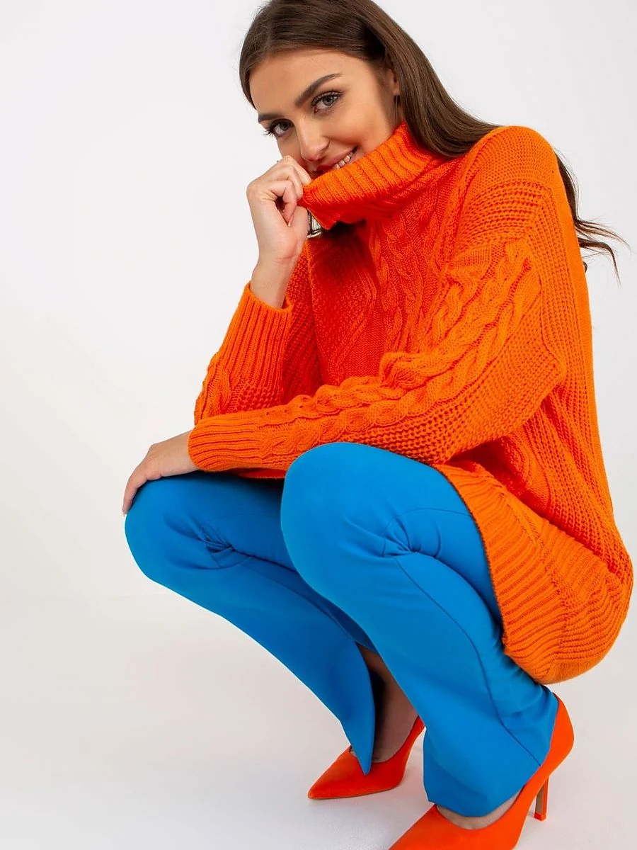 Pull orange long à col roulé avec laine - Rue Paris - Vestiaire Clair