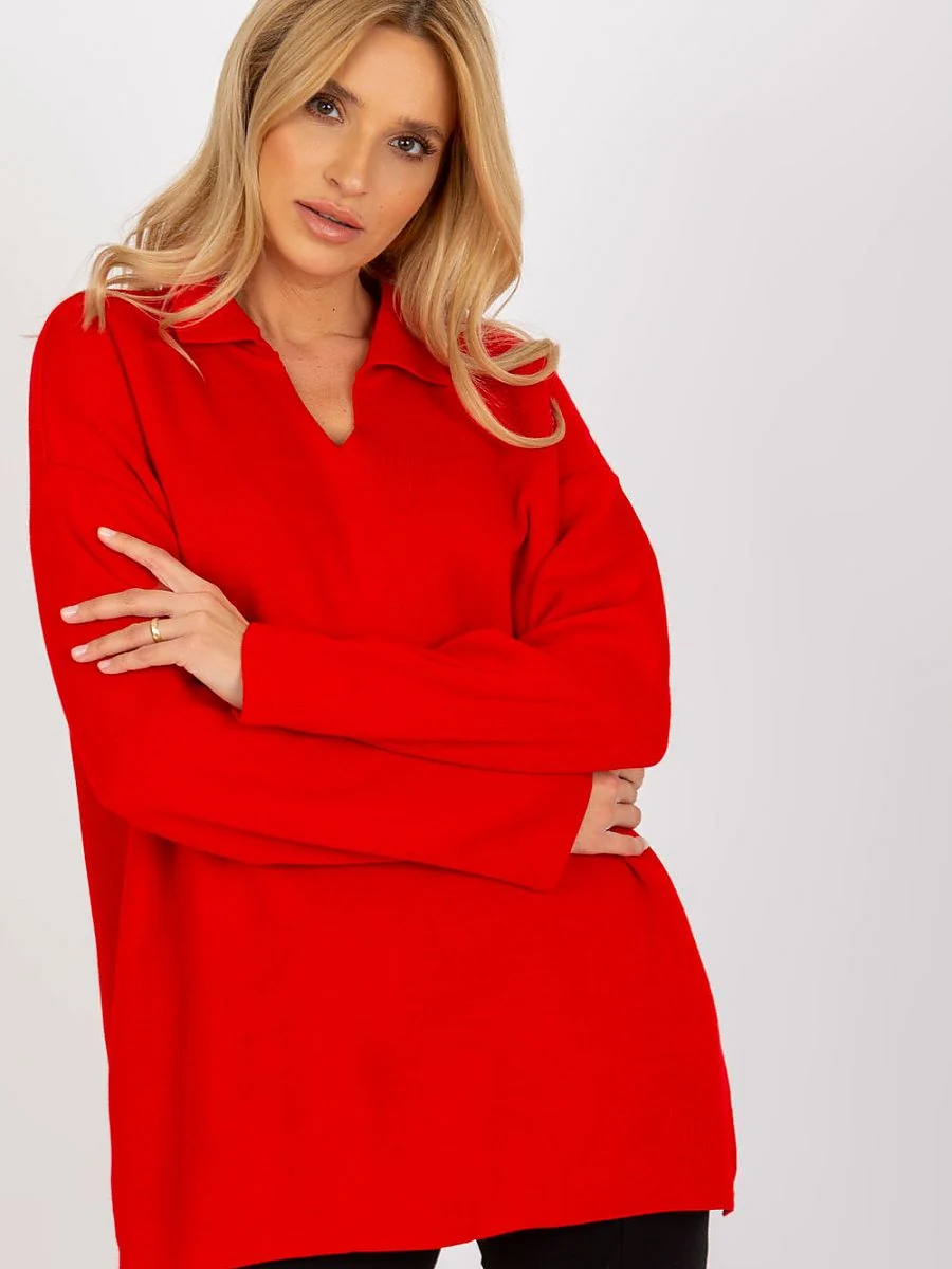 Pull rouge ample à encolure cœur - Rue Paris - Vestiaire Clair