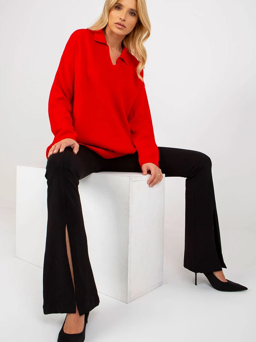 Pull rouge ample à encolure cœur - Rue Paris - Vestiaire Clair