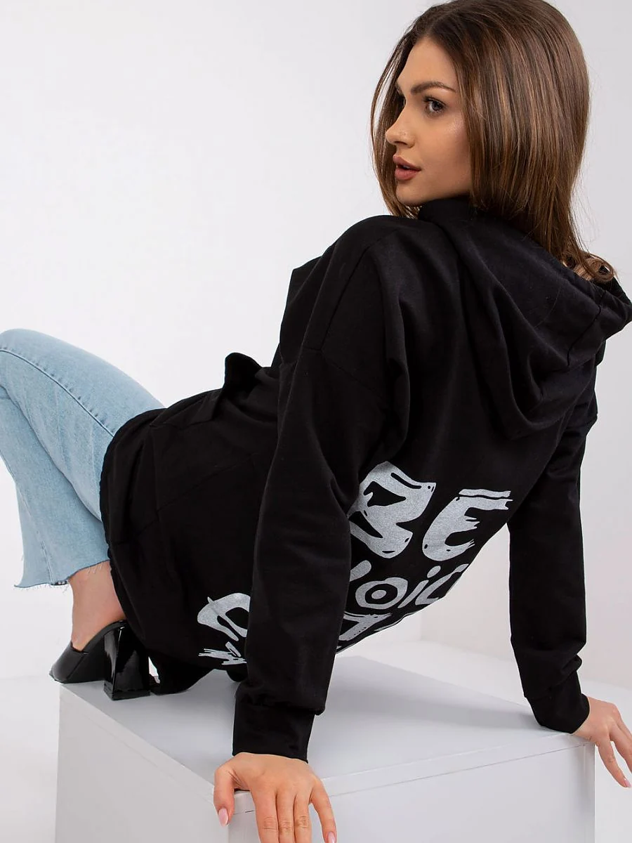 Sweat noir à capuche long - Italy Moda - Vestiaire Clair