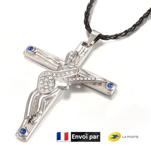 Collier hommage pendentif Crucifix Johnny Hallyday avec guitare