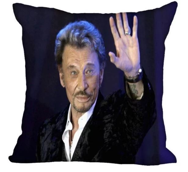 Housse de coussin en Polyester Johnny Hallyday ‘le taulier’