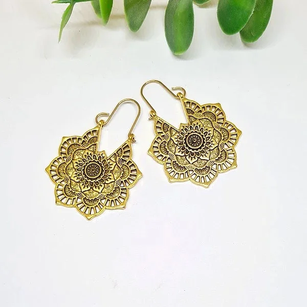 Boucles d'oreille pendante femme vintage alliage doré vieilli bohème ethnique BOH 100 - Mapierrine