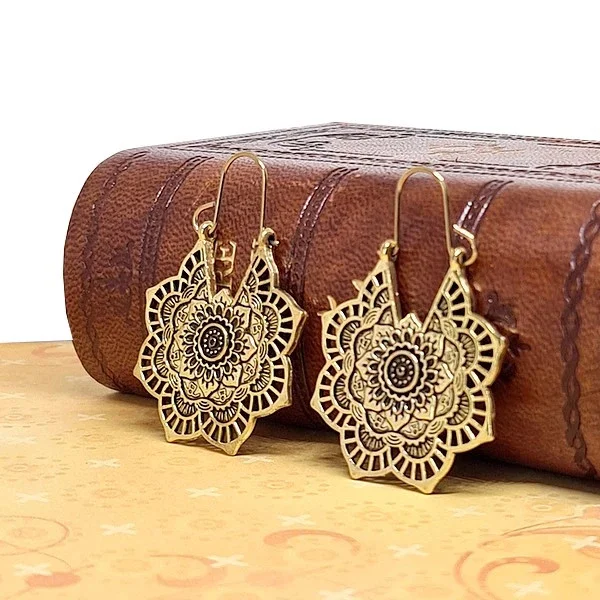 Boucles d'oreille pendante femme vintage alliage doré vieilli bohème ethnique BOH 100 - Photo 2