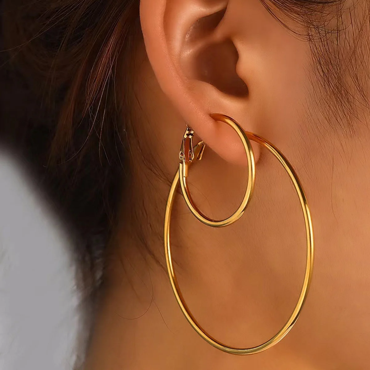 Boucles d'oreille créoles acier inoxydable plaqué or 38 / 50 / 60 mm 38394 - Photo 2