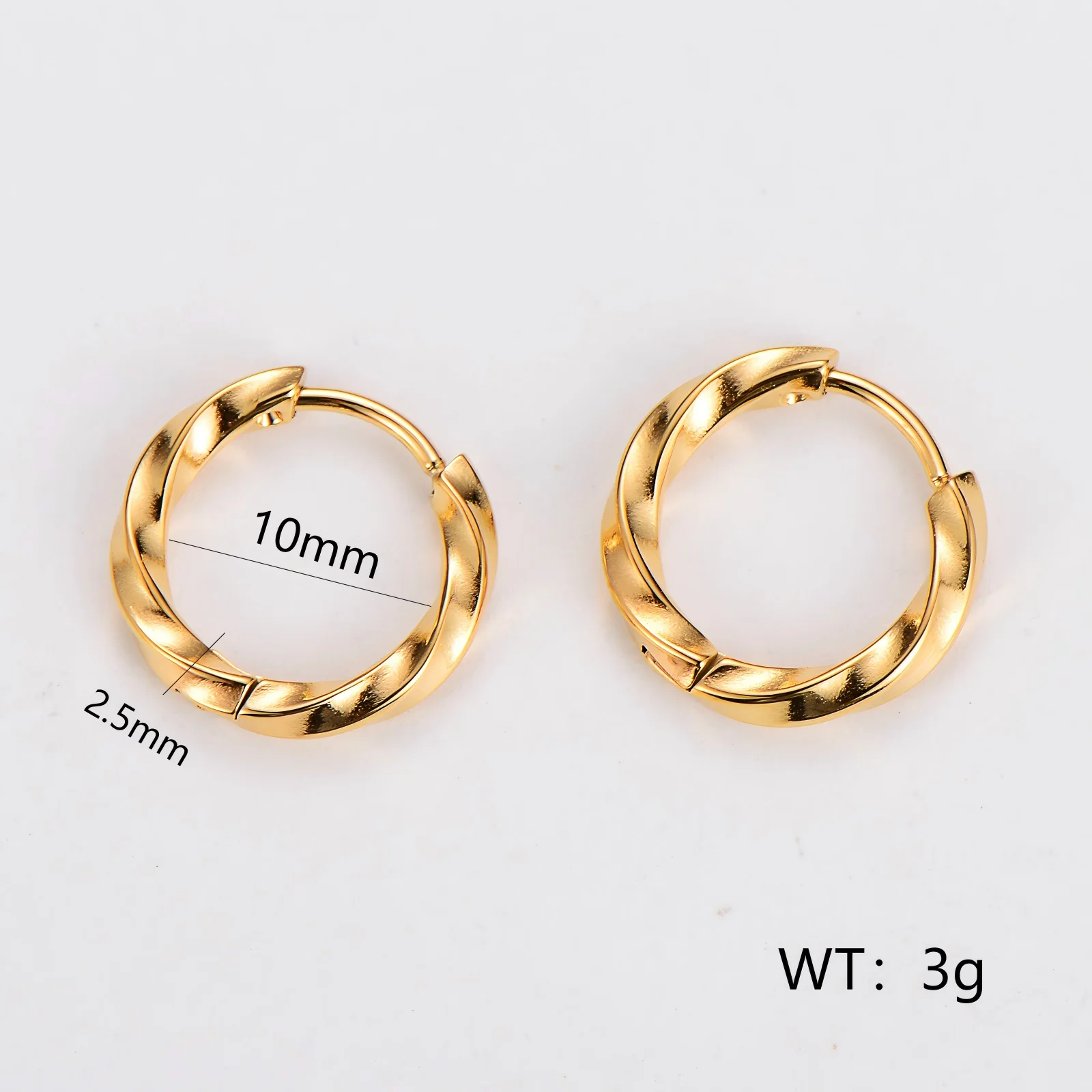 Boucles d'oreille créoles torsadées acier inoxydable plaqué or 10 mm 38394 - Photo 2