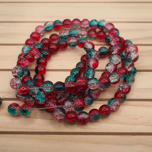 Fil de 105 perles ronde en verre craquelé cristal 8 mm - Photo 4