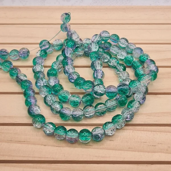 Fil de 105 perles ronde en verre craquelé cristal 8 mm - Photo 5