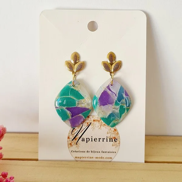 Boucles d'oreilles en pâte polymère Bijoux faits main en France Acier inoxydable  Mapierrine Marbré translucide B