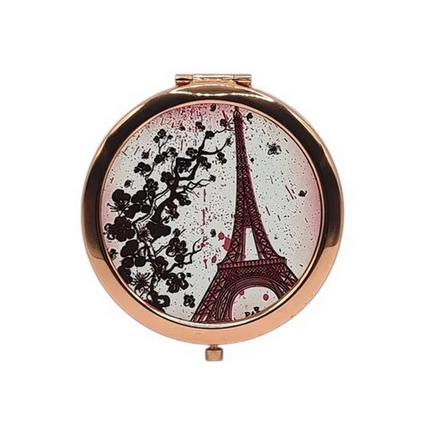 Miroir pliant compact de sac rond doré rosé double face Paris Tour Eiffel 346019 - Mapierrine