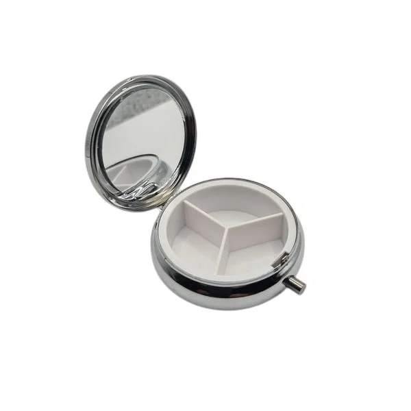 Pilulier boite à médicaments de poche rond argenté JAPON - Photo 2