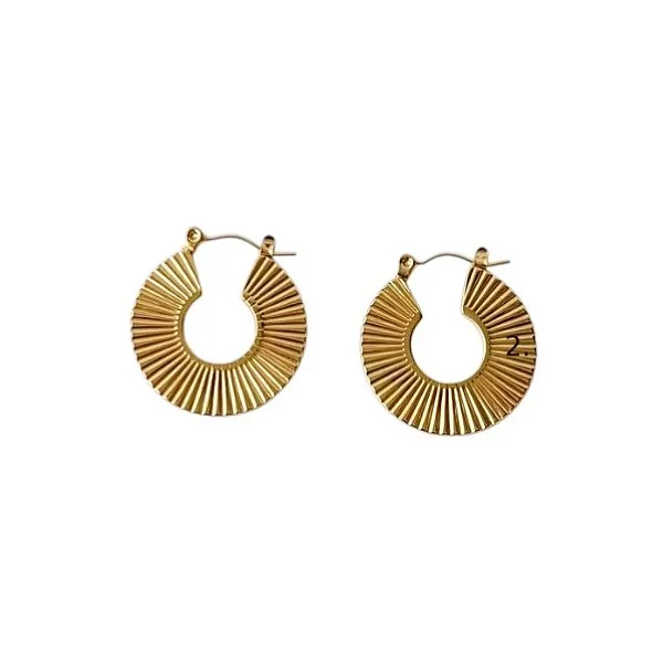 Boucles d'oreille créoles rondes striée femme acier inoxydable doré 25 mm 215182 - Photo 1
