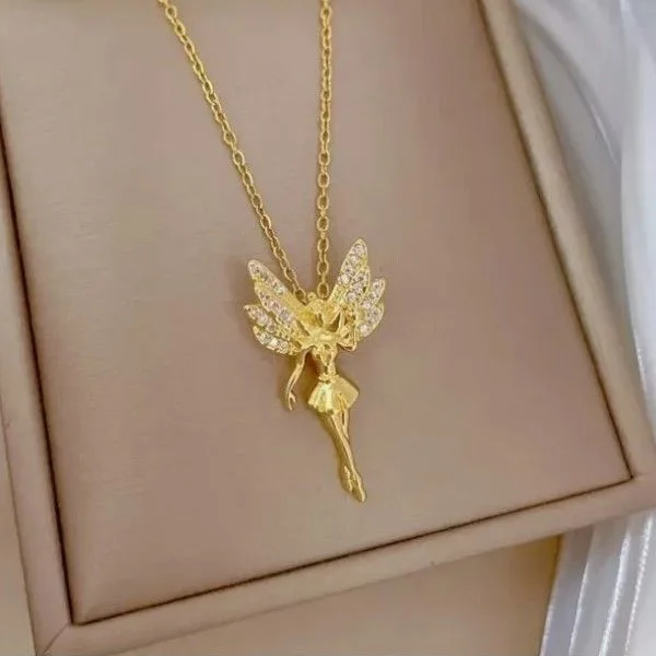 Collier pendentif femme acier inoxydable doré strass FEE - Photo 2