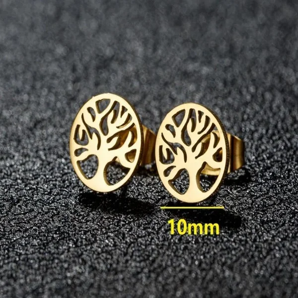 Boucles d'oreilles clou enfant femme acier inoxydable doré ARBRE DE VIE