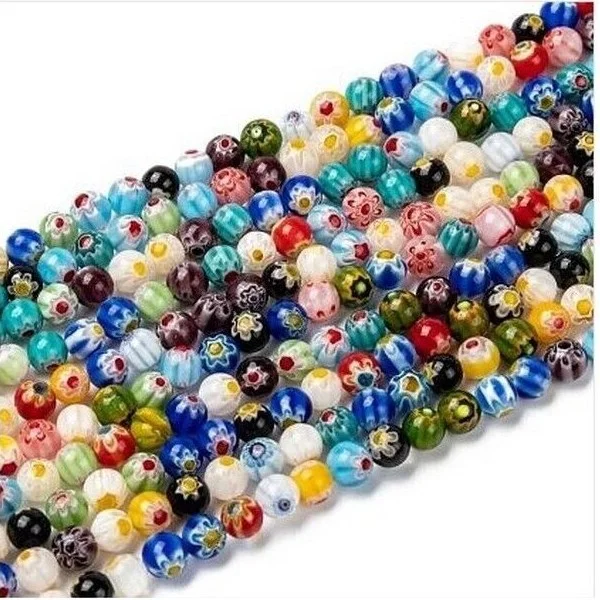 Fil de Perles ronde en en verre MILLEFIORI ASSORTIES 6 / 8 mm - Photo 2