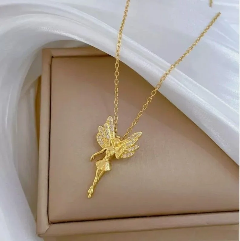 Collier pendentif femme acier inoxydable doré strass FEE - Photo 3