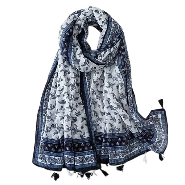 Châle Etole femme rectangle à pompons polyester 80 x 180 cm BLEU - Photo 1