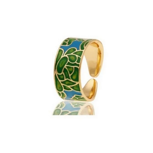 Bague ajustable femme acier doré émail chamarré de couleurs vert bleu BA 831 - Photo 1