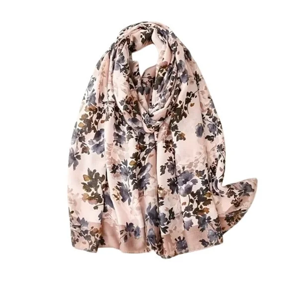 Châle Etole femme rectangle à pompons polyester 80 x 180 cm BLEU ROSE RAYURES - Photo 1