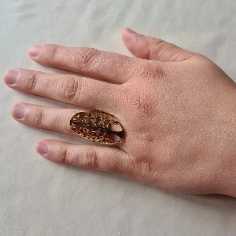 Bague ajustable femme acier inoxydable doré ART DECO ARBRE DE VIE - Photo 2