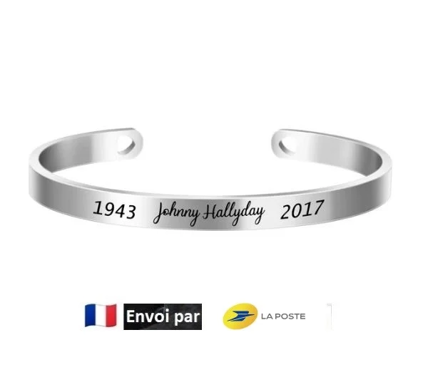 Bracelet hommage daté Johnny Hallyday avec chaîne