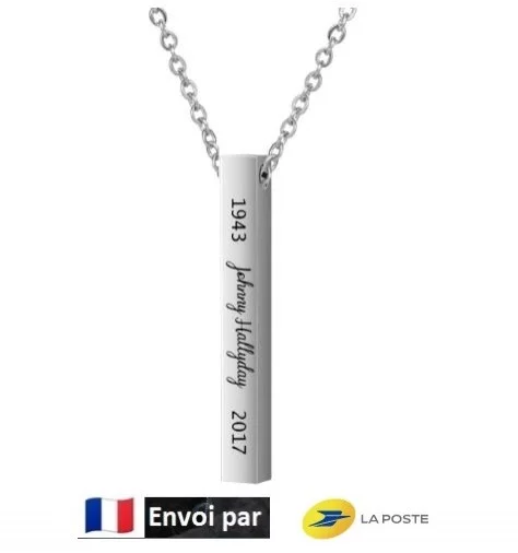 Collier hommage barre lingot ID Johnny Hallyday