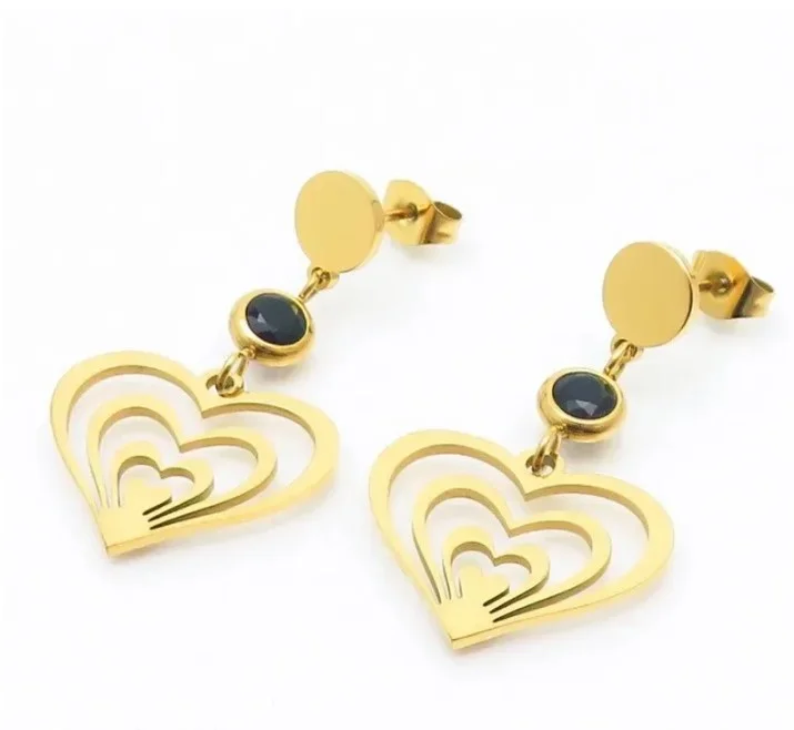Boucles d'oreille pendante femme acier inoxydable doré COEUR A - Photo 1