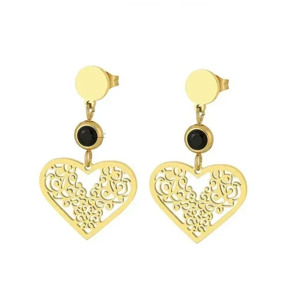 Boucles d'oreille pendante femme acier inoxydable doré COEUR B
