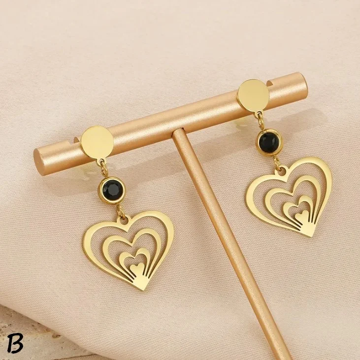 Boucles d'oreille pendante femme acier inoxydable doré COEUR A - Photo 2